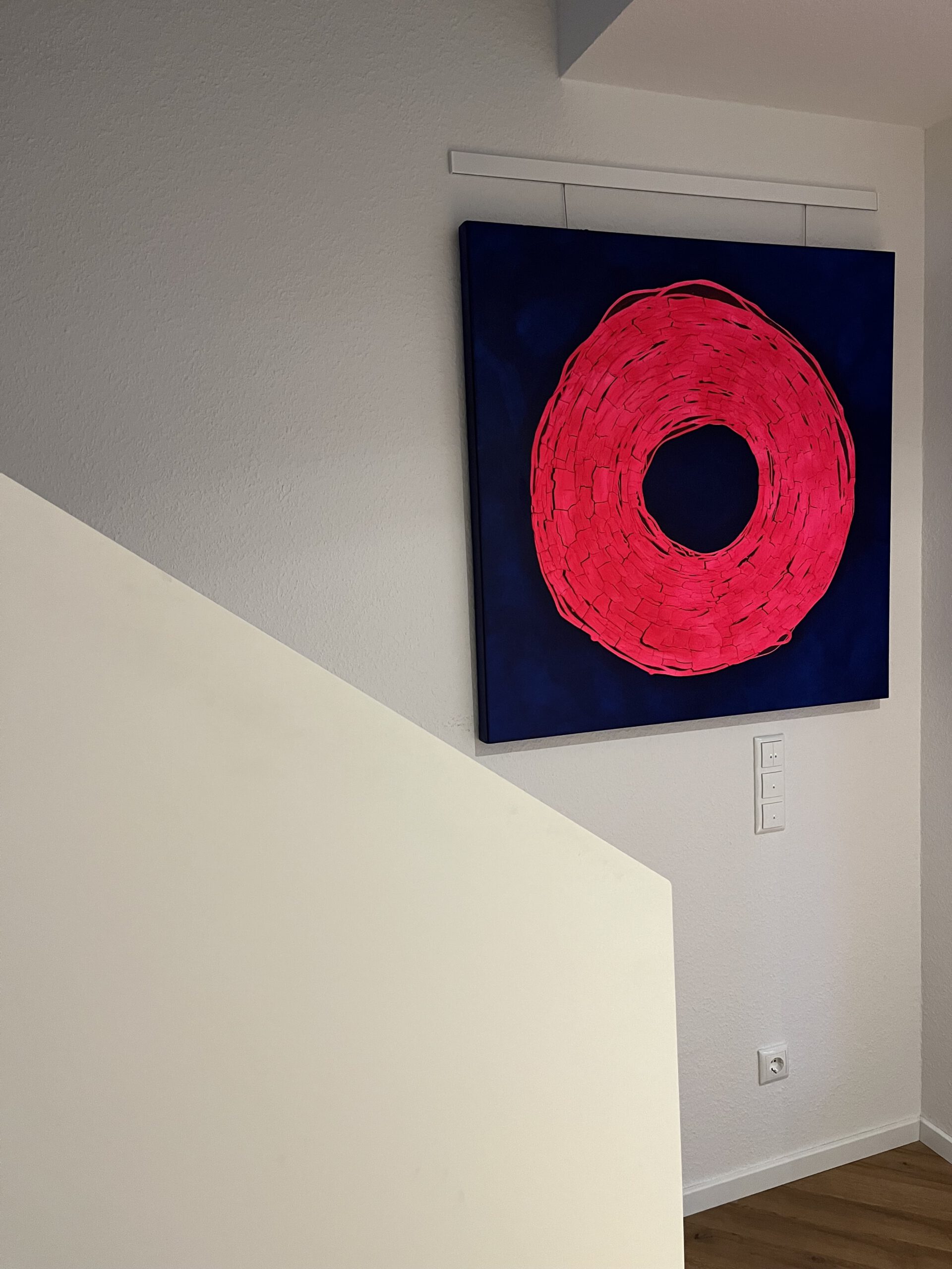 Modern art for your home, office, medical practice or law firm: The eye, blue-neonpink, 100cmx100cm