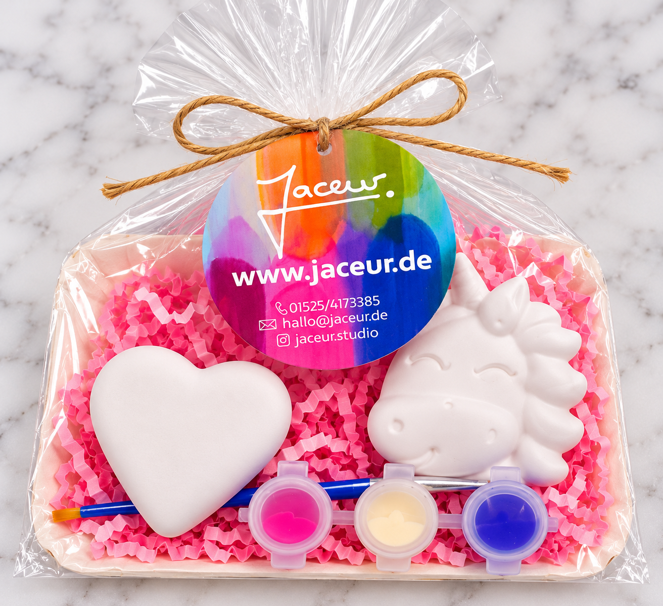 Hochzeitsset EINHORN Gusskeramik mit Acrylfarbe und Strasssteinen (10 Stück)